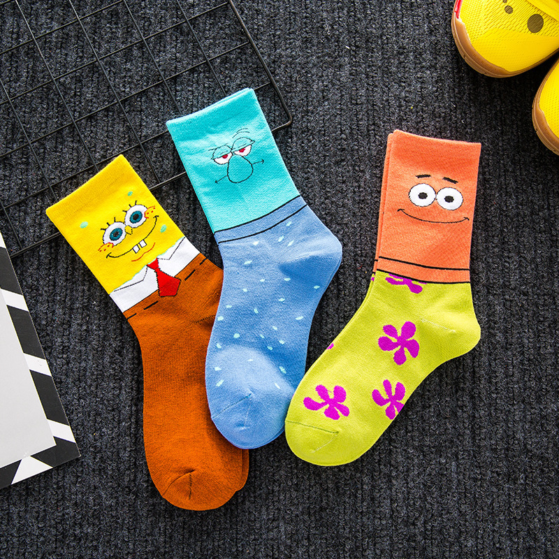 Owen 5 SpongeBob SquarePants Socks Squidward Tide Socks Patrick Egyptian Basketball Socks Autumn and Winter Mid-tube Boys Cotton Socks