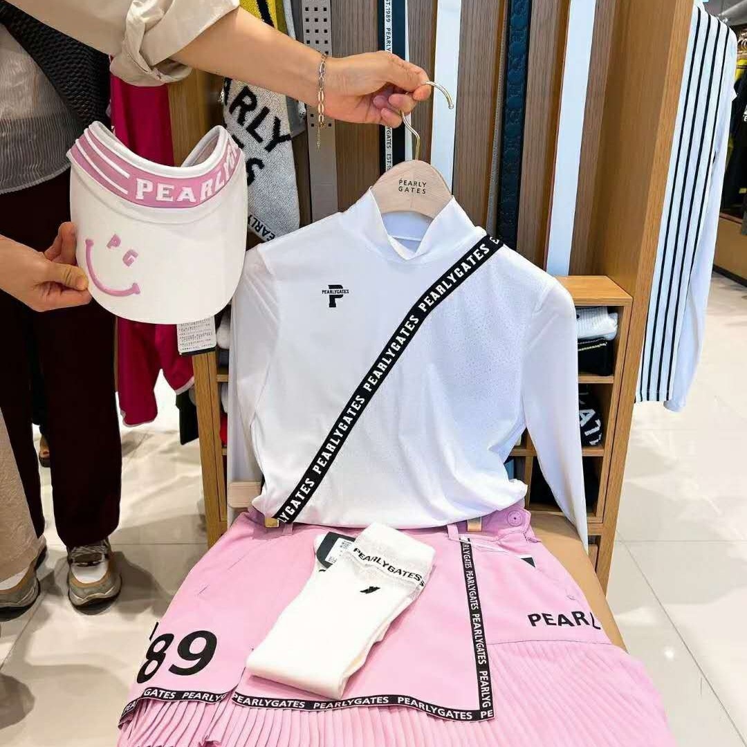 Korean Style Golf Women's Printed Sun Protection Stand-Up Collar Long-Sleeved Outdoor Tennis Badminton Simple and Energetic Top T-Shirt