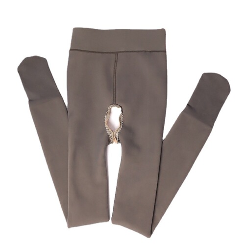 Stewardess gray translucent sexy open crotch leggings women's autumn and winter velvet thickened sexy and charming fake translucent pantyhose