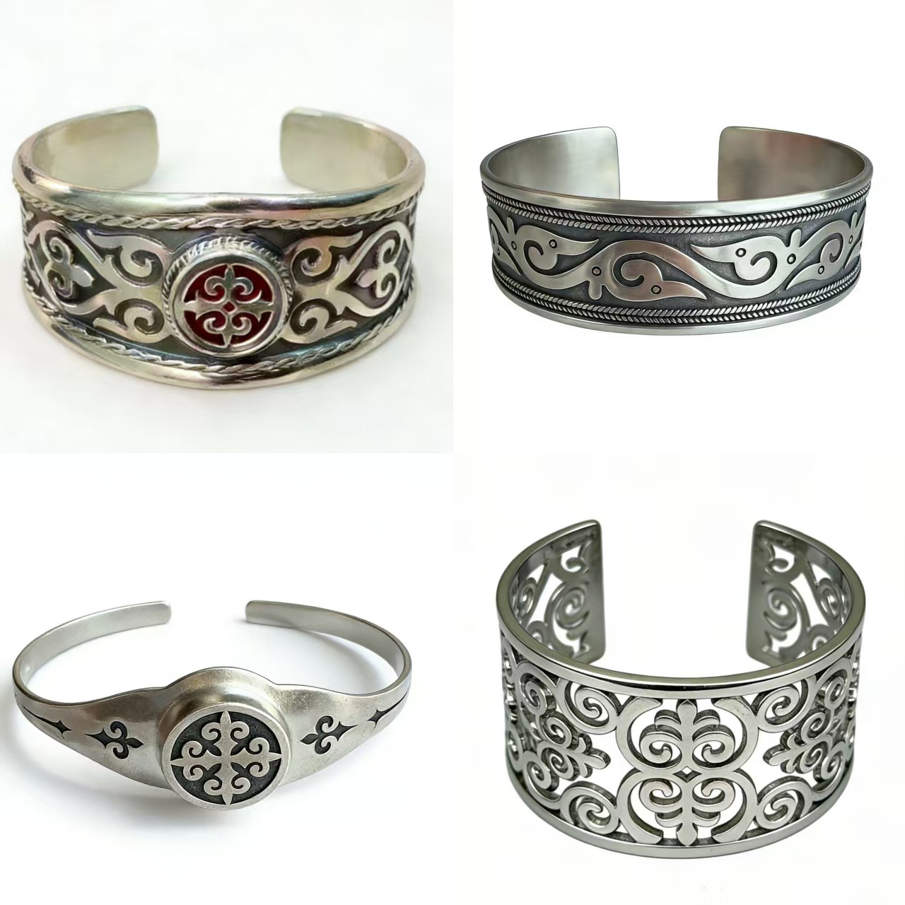 Kazakh jewelry open bracelet, horn pattern, personalized Kazakh element jewelry, unique temperament, nomadic accessories for women
