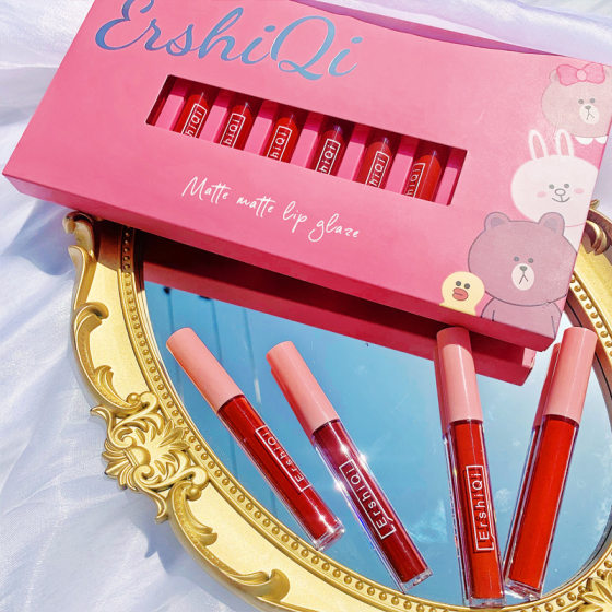 ErshiQi [a box of 10] Foreign trade cross-border lip glaze set fog surface non-stick Cup matte affordable student