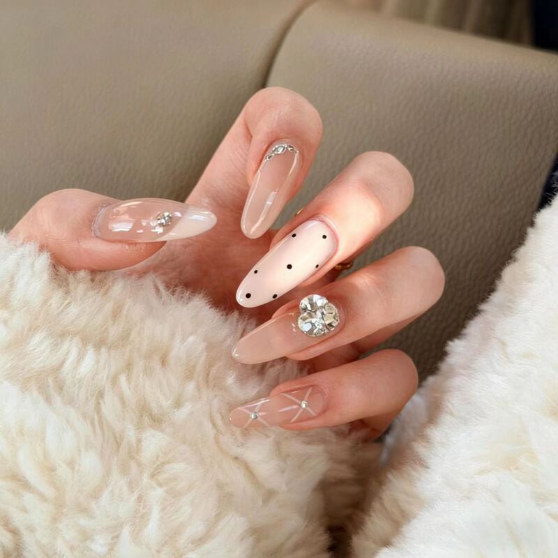 2026 Spring/Summer New Nude Crushed Diamond Handmade Wearable Nails Light Luxury French Minimalist Manicure Finished Nail Pieces 2026 Spring/Summer New Nude Crushed Diamond Handmade Wearable Nails Light Luxury French Minimalist Manicure Finished Nail Pieces