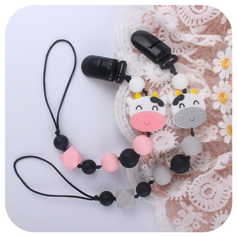 Suministros para bebés de silicona vaca chupete cadena bebé mordedor palo cadena anti-caída Amazon nueva cadena anti-perdida