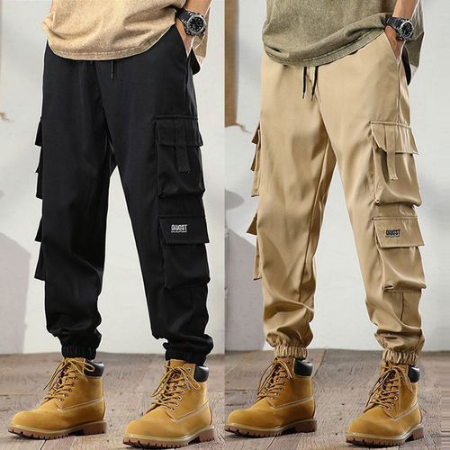 Men's Work Pants for Autumn/Winter, Ins Trend Brand, Large Pockets, Loose Casual, Versatile Fashion, Ankle-Tie Cotton Pants