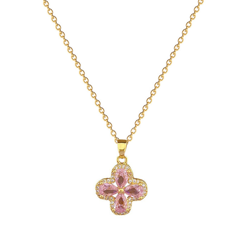 Vierblättriges Blumen Halsketten Und Ohrring Set Für Damen_voghion.com