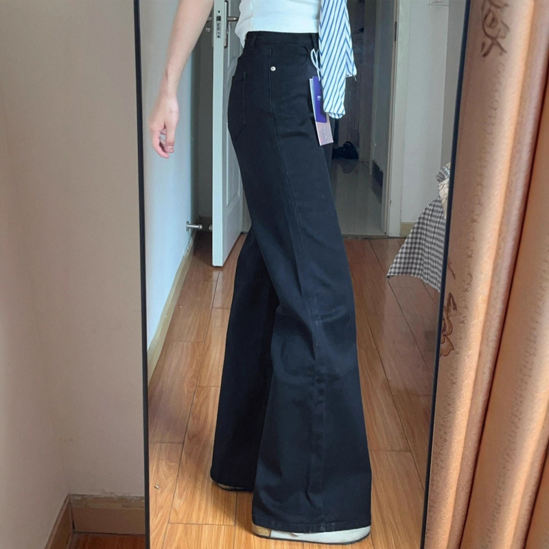 Black Non-Leg-Flattering Bootcut Jeans for Women in Autum Plus Size Fat mm Loose Slimming Look Pear-Shaped Figure Wide-Leg Flared Pants