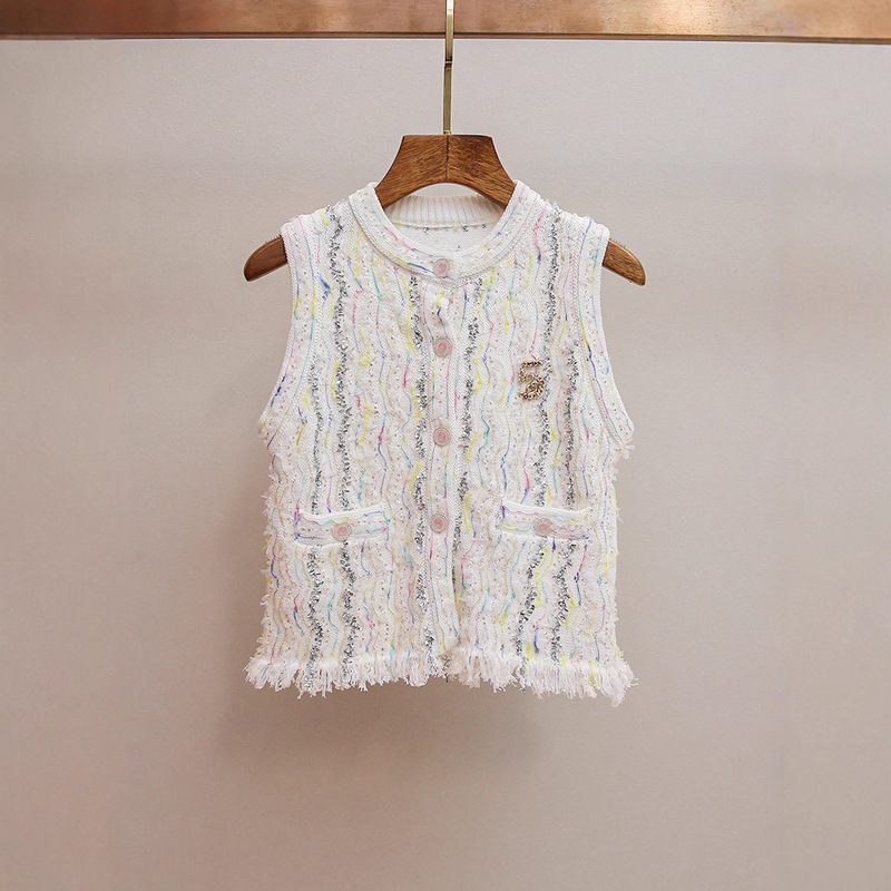 Shenzhen Nanyou Classy Women's Autum New French Style Small Fragrance Colorful Design Bright Silk Tassel Knitwear for Women
