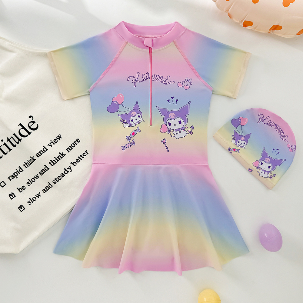 Kuromi Gradient Color Girls' Swimsuit Children's 2026 New Style Girls' One-Piece Skirt Swimsuit Sun Protection Swimwear
