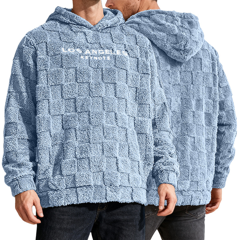 Men's Clothing Men's Hooded Embroidered Loose Casual Sports Lambswool Pullover Hoodie Sweatshirt_voghion.com