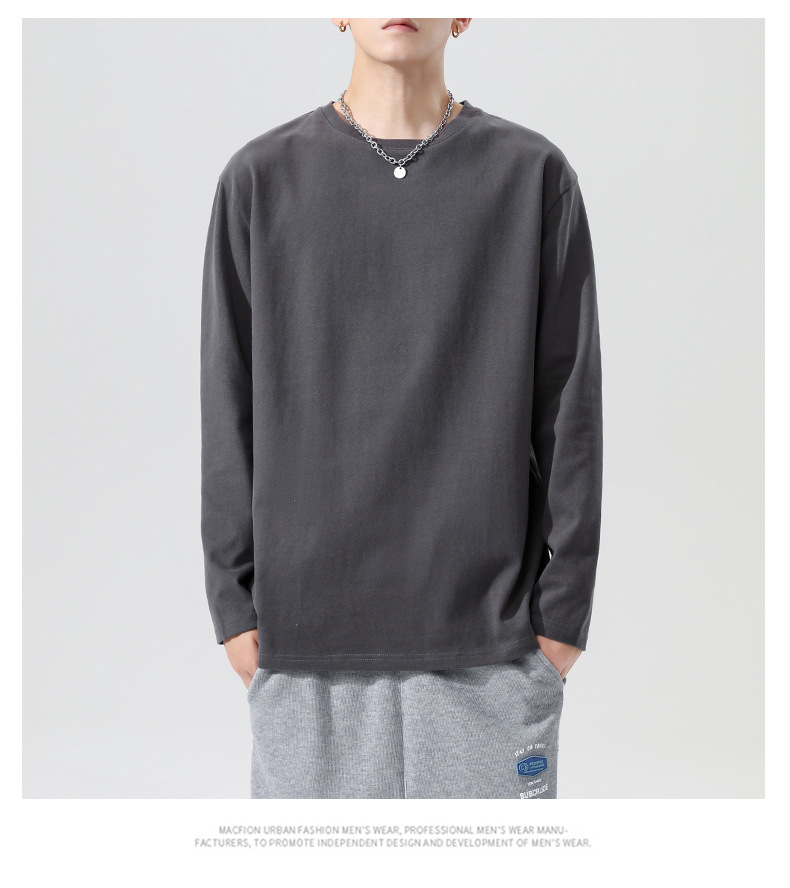Pure cotton long sleeved t-shirt for men in spring and autumn 2024, skin friendly base T-shirt with solid color loose top underneath_voghion.com