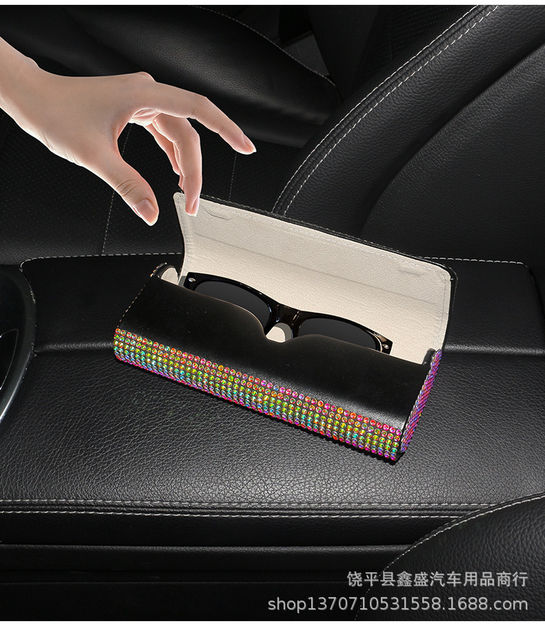 Diamond-Encrusted Car Glasses Case, Multi-Functional Sunglasses Storage Box, Full-Diamond Women's Car Glasses Case, Sun Visor Storage Supplies