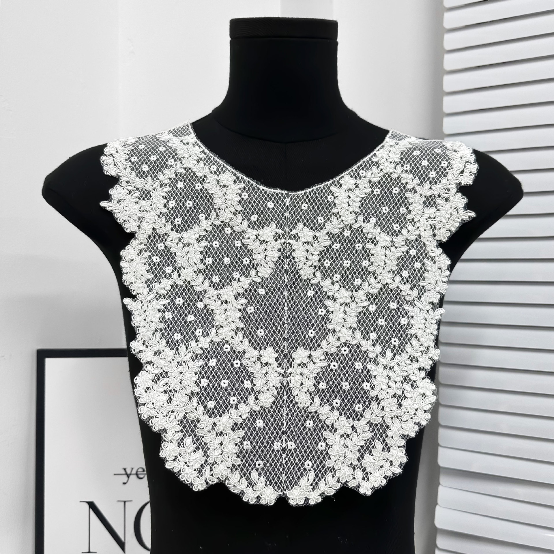 Blanco bordado encaje mujer falso traje conjunto corbata decoración vestido collar encaje collar falso collar frente
