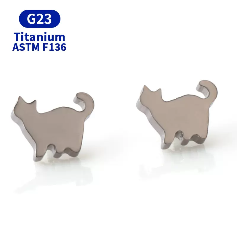 宠物钛合金肥猫平面耳钉内螺纹耳骨钉人体穿刺饰品批发2025新款