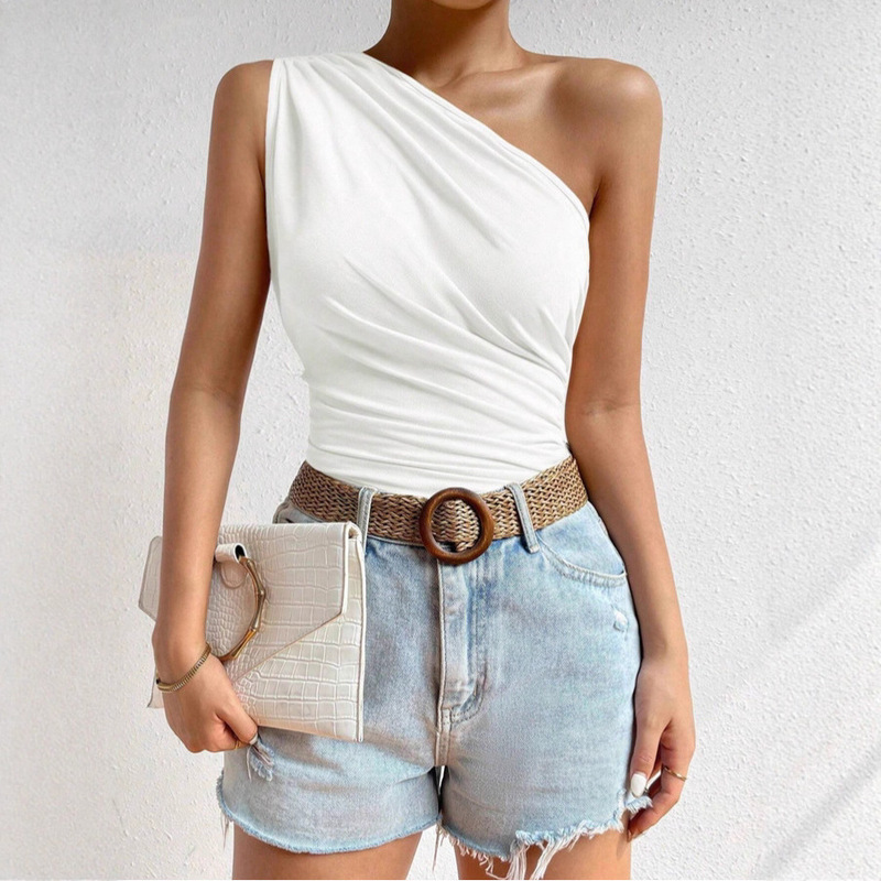 European and American Style Best-Selling Cross-Border Women's Tops Pure Lust Sexy Girl Sexy One-Shoulder Pleated Slimming Waist Top European and American Style Best-Selling Cross-Border Women's Tops Pure Lust Sexy Girl Sexy One-Shoulder Pleated Slimming Waist Top