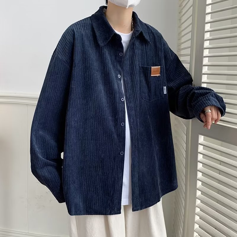 Otoño e invierno nuevo estilo waffle camisa de manga larga estilo de Hong Kong para hombre cec marca de moda suelta casual hermosa chaqueta de camisa etiquetada