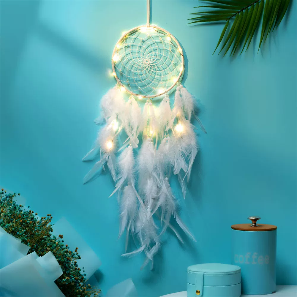 Сетчатая ловушка для снов индейская подвеска для спальни, оберег-феник Boho ветерок с опцией LED-лампы