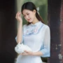 立领七分袖淑女民族风大摆裙