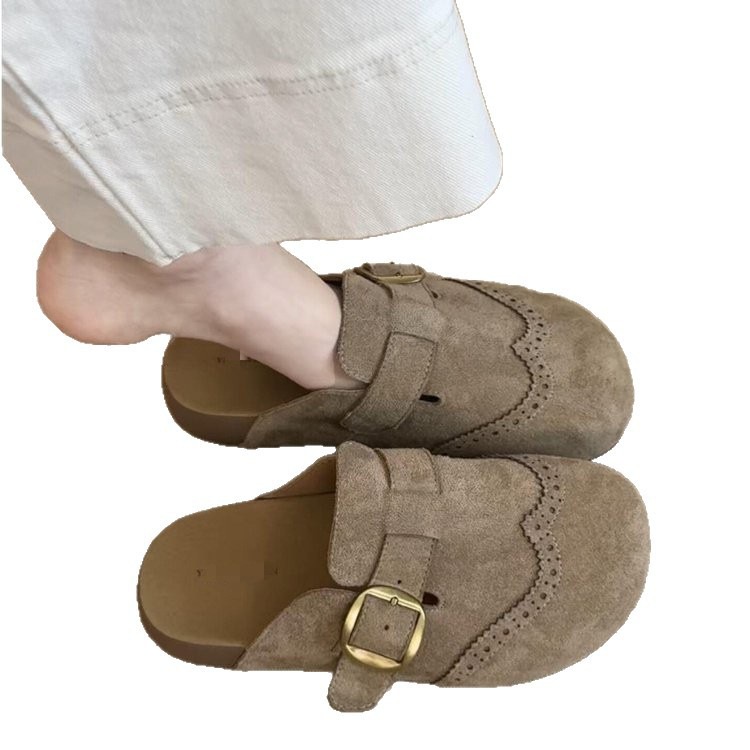 Retro Brock tallado Bocken zapatos mujeres 2026 primavera y verano un pie de suela gruesa zapatillas de calzado de la cabeza de la mitad zapatillas