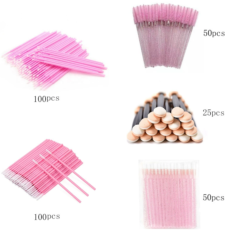 Eyelash extension applicator set — disposable micro brushes, spoolies and foam tips in clear case
