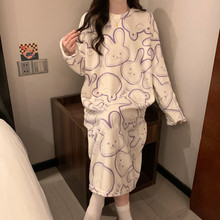 法兰绒少女睡裙2024新款秋冬毛茸茸卡通可爱宽松家居服加绒加厚