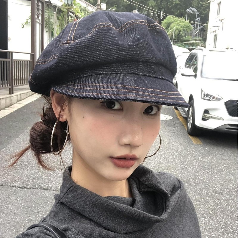 日系简约金属标牛仔八角帽子女复古英伦画家贝雷帽显脸小报童帽潮|undefined