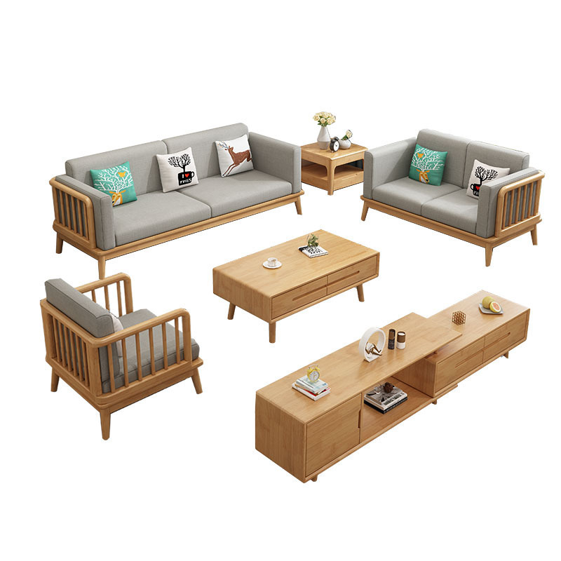 Invierno y Verano de doble uso nórdico de madera maciza sofá tela simple pequeño apartamento de tres asientos concubina imperial blanco mesa de café combinación