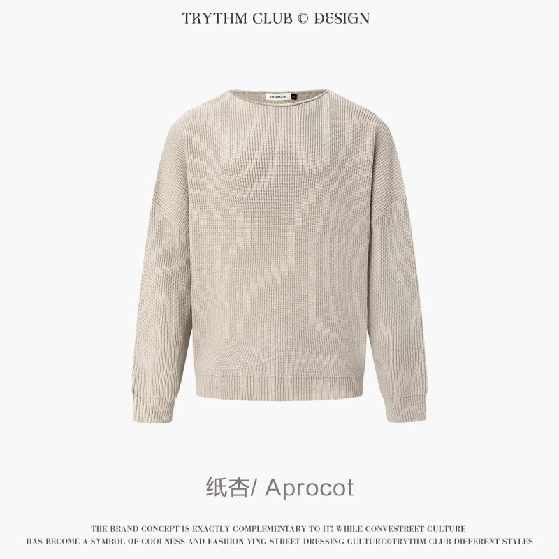 TRYTHMCLUB 老钱风纯色长袖简约套头针织毛衣情侣T恤上衣男女|undefined