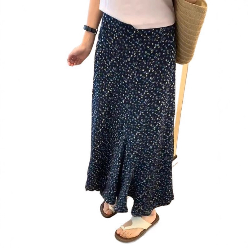不规则藏青色碎花半身裙女夏季2025新款气质好看裙子长裙a字半裙|undefined