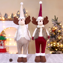 圣诞节麋鹿伸缩公仔装饰品站立长腿娃娃圣诞礼物摆件毛绒驯鹿玩偶