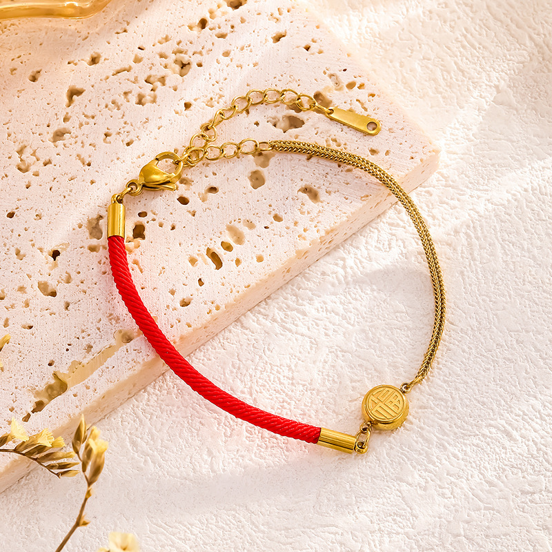 Xiaohongshu's Popular Double-Sided Fuxi Bracelet for Women, Red Rope Braided Design, Fashionable and Versatile Titanium Steel Non-Fading Hand Jewelry