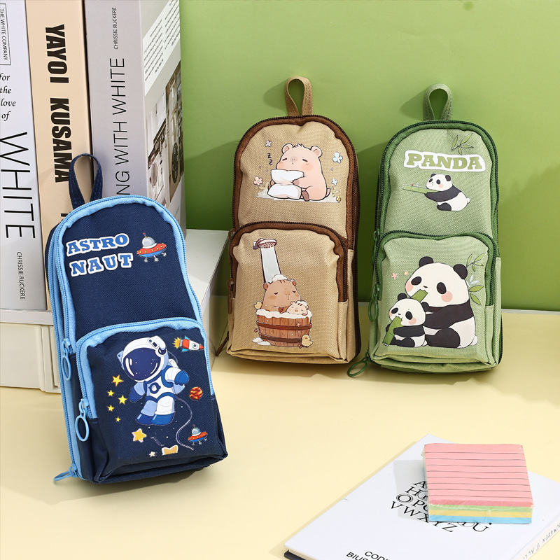 Mochila escolar de dibujos animados coreanos, estuche para lápices, caja de papelería de gran capacidad Kapibala, bolso de papelería de alto valor de estilo ins lindo