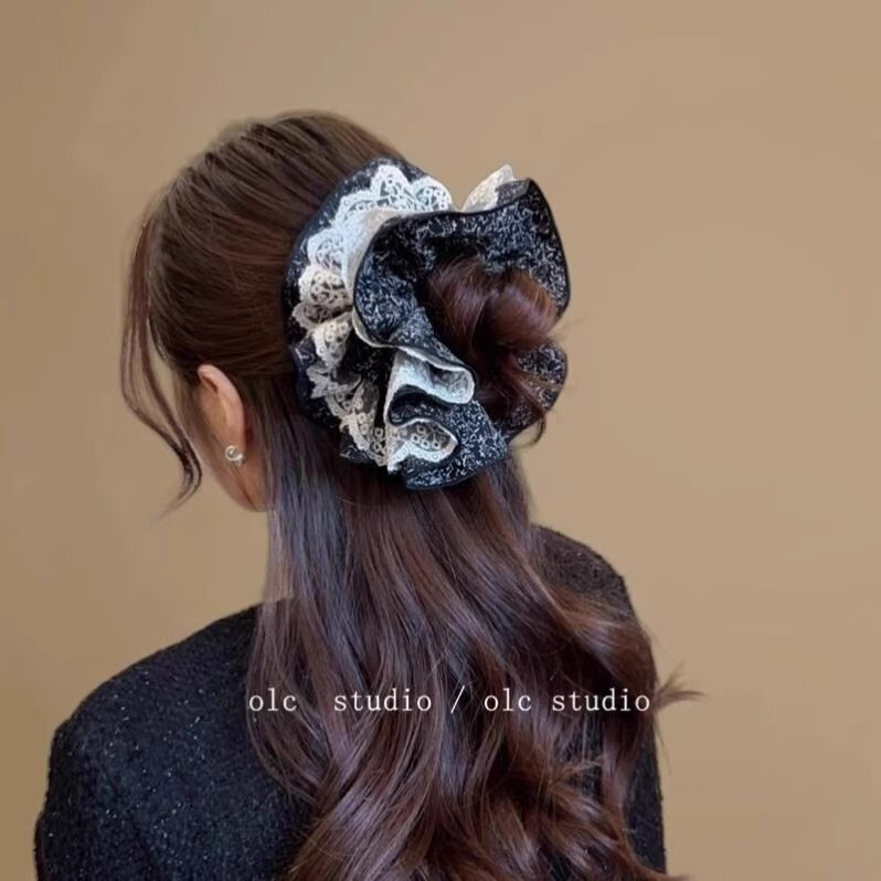花柄4層大腸リング、新しいヘアロープ、ポニーテールボール、ヘアロープ、ヘアアクセサリー、花、軽くて豪華なヘアリング|undefined