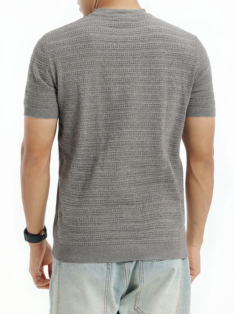 Hielo para hombre Henry cuello camiseta de punto de manga corta de verano fresco de negocios casual ropa de hombre vieja camiseta de textura de estilo de dinero