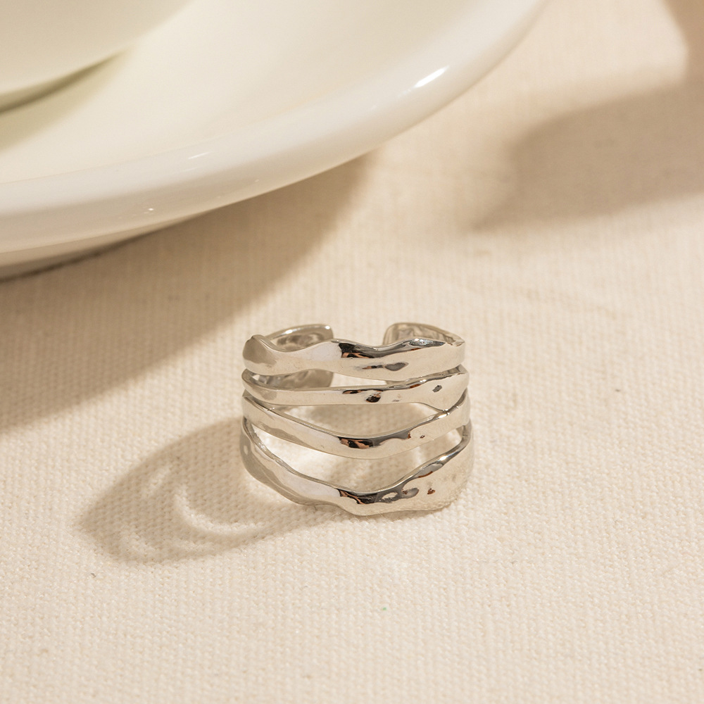 欧美INS风简约多层开口戒指钢色百搭款式钛钢不掉色个性首饰戒指