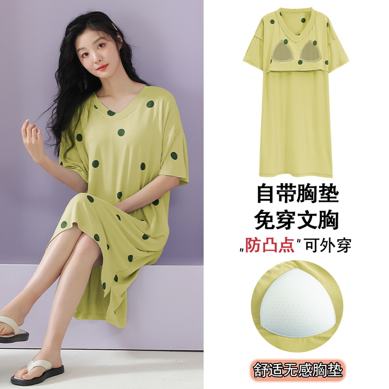 Camisón de mujer modal verano con almohadilla en el pecho media manga de media longitud estilo coreano fresco camisón de ropa para el hogar más tamaño