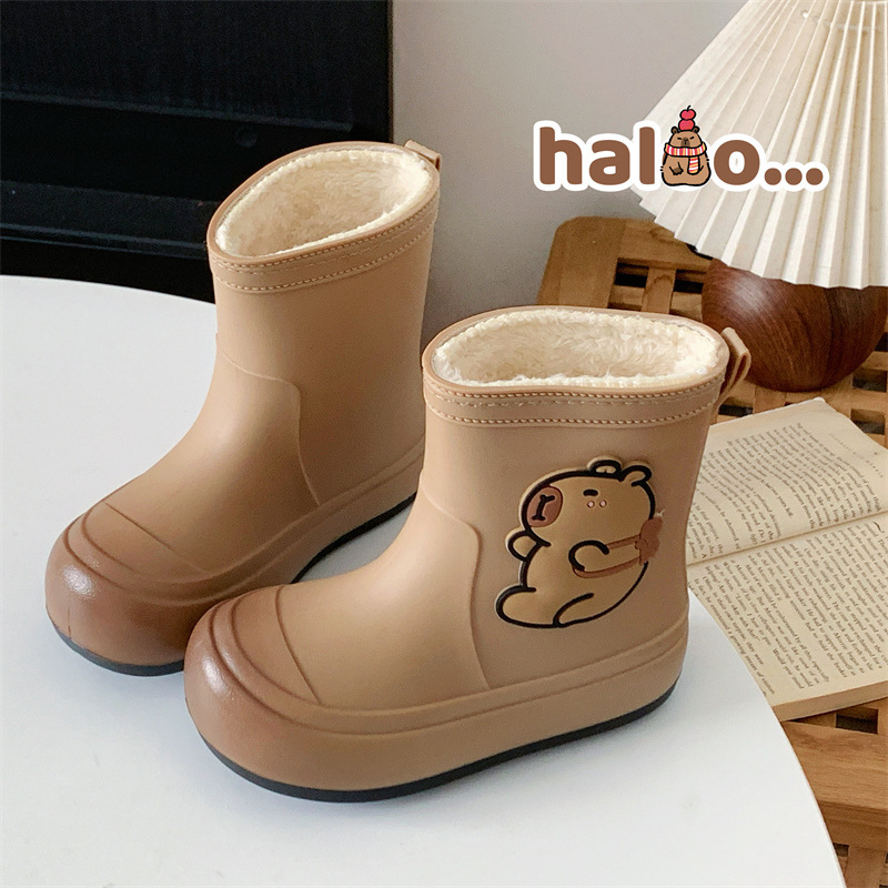 Cotton Kapibara Cute Kidsren's Rain Boots for Boys and Girls to Wear Rain Boots for Middle and Large Kidsren Waterproof and Warm Family