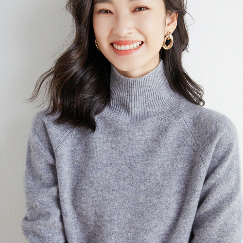 High neck women's cross-border sweater women's autumn and winter shoulder-socket base top loose lazy style sweater women's knitted sweater