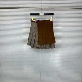 TB工厂直营秋冬新款经典格纹拼接百褶裙女士休闲舒适显瘦半身裙子