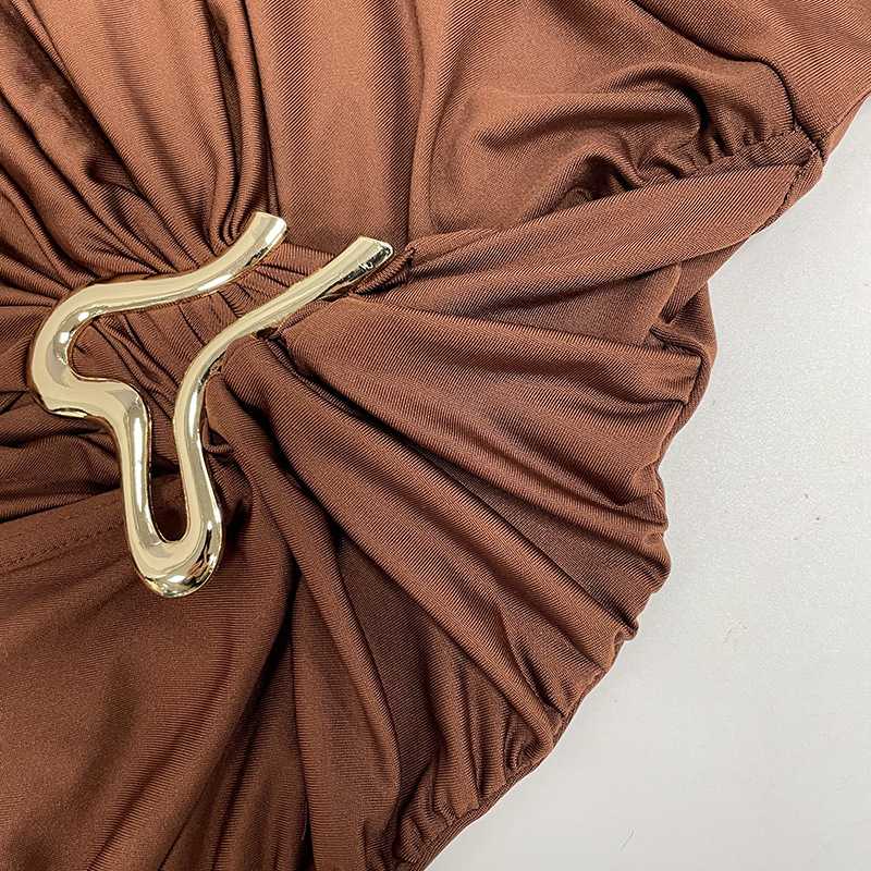 Women's Solid Color round Neck Dress Long Sleeve Fashionable Temperament European American Style Autumn New Clothing with Decorative Ring Buckle_ecoleips.com