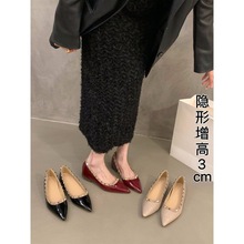 内增高尖头柳丁单鞋女鞋子春秋2025新款夏季法式气质红色新娘婚鞋