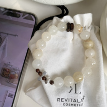 泰国清迈风森系 拉丝飞碟楠木沉香阿富汗玉纯银手链手串弹力手串