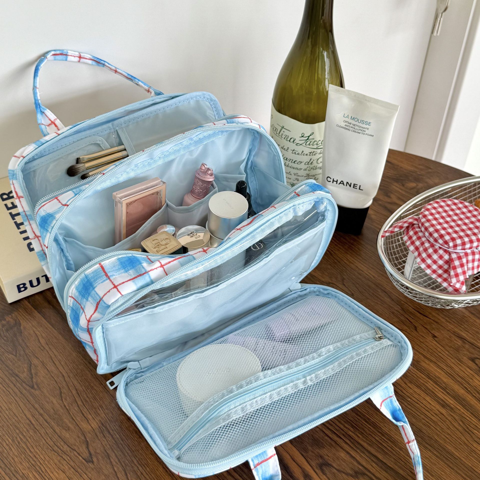 Bolsa de maquillaje de gran capacidad de alto valor facial portátil de viaje avanzado multifuncional productos de cuidado de la piel bolsa de lavado de alto valor facial