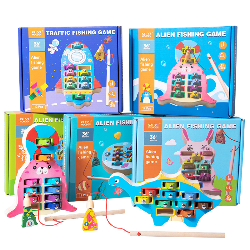 Juegos de pesca magnética para niños pequeños color animal forma cognitiva educación temprana ejercicios de concentración juguetes de bloque de construcción