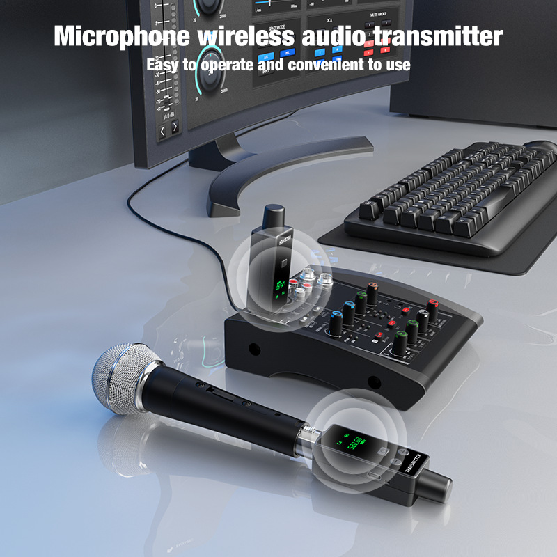 Transmisor de micrófono inalámbrico Receptor de micrófono Sistema inalámbrico, amplificador de guitarra