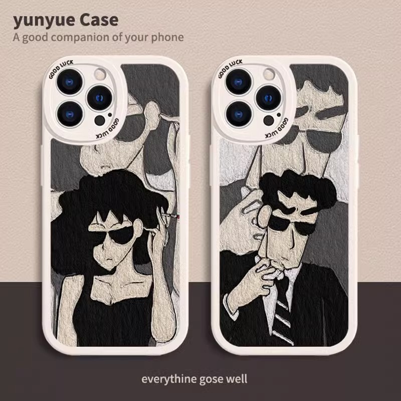 Creative Couple Applicable Apple 16Pro Max Lambskin Phone Case 15Pro Full Coverage 14Pro Drop-Resistant 13 New 12