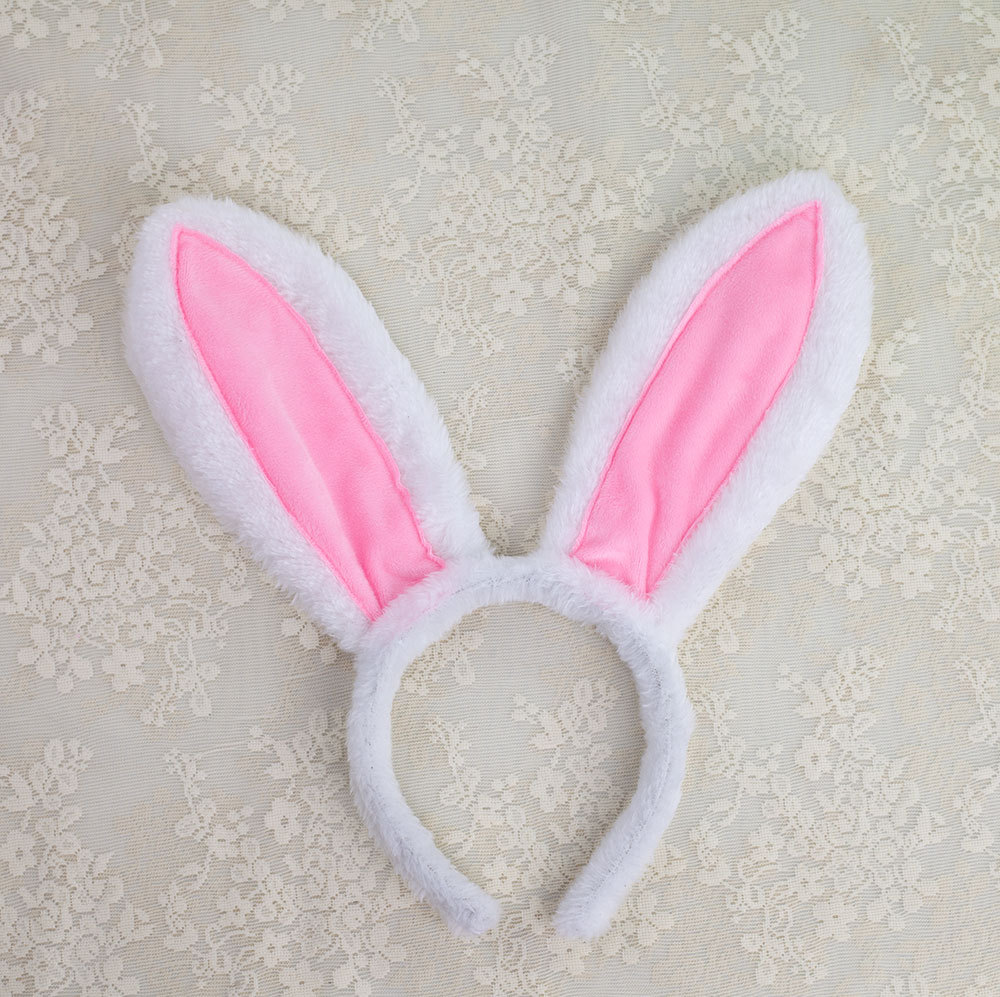 Diadema de orejas de conejo de Pascua, éxito de ventas transfronterizo, conjunto de decoración para fiestas, otoño e invierno, diadema de felpa con nariz de conejo blanco, linda