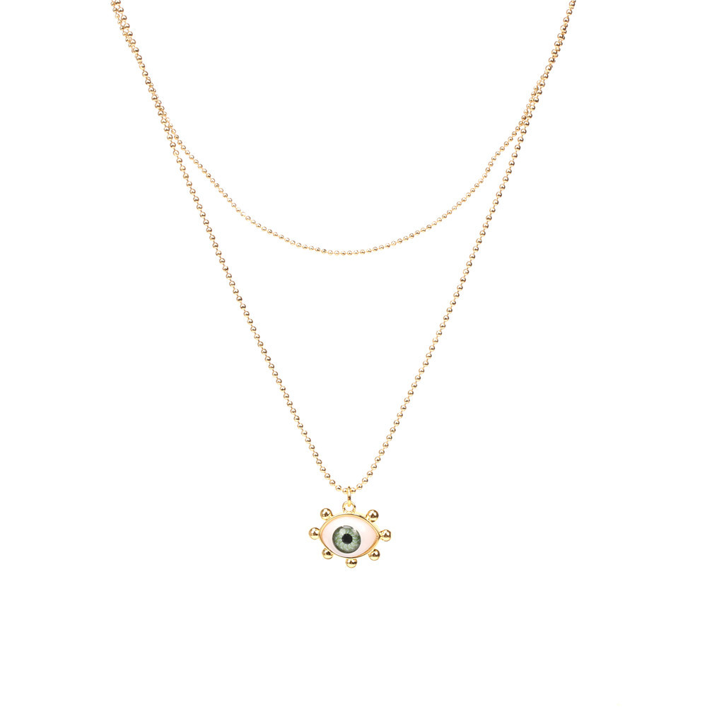 Einfache Doppelschicht Vergoldete Perlen Harz Auge Anhänger Halskette Großhandel Nihaojewelry display picture 6