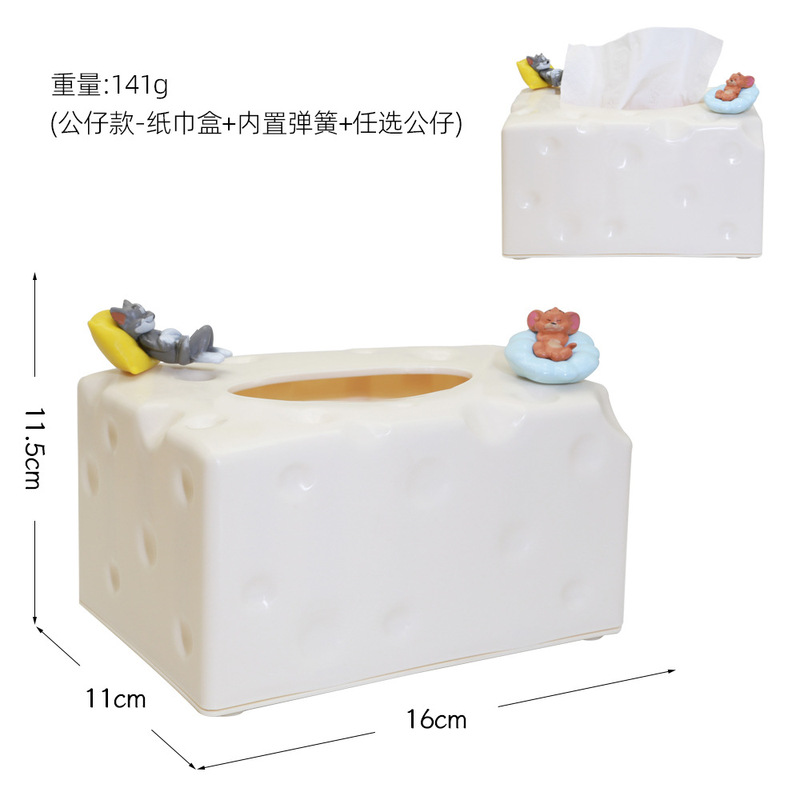 跨境潮玩皮卡丘小新胖虎KT猫奶酪云纸巾盒摆件少女抽纸筒台灣礼品|undefined