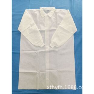 Factory Customized Sms Non-Woven Lab Coat Double Collar Snap Button Overalls Visitor Coat Knitted Cuffs White Coat