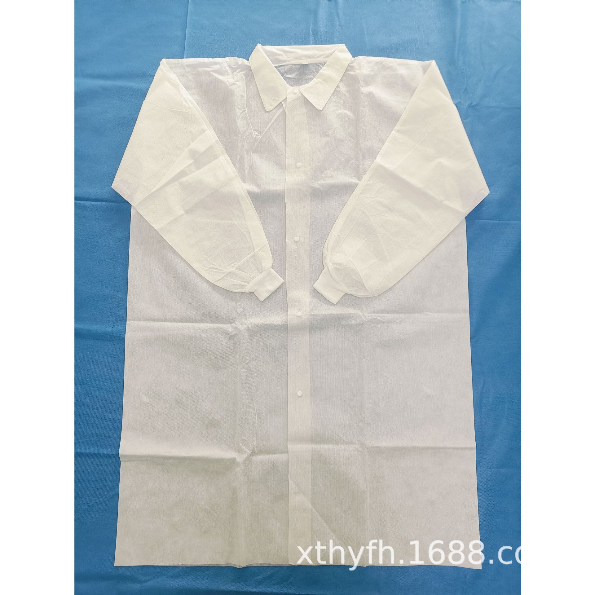 工厂加工SMS无纺布实验服双领按扣工作服防尘参观服针织袖口大褂